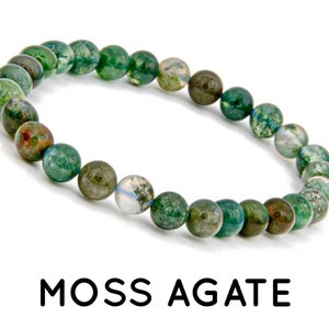 MOSS AGATE Healing Crystals Bracelet for Meditation Natural Stone Bracelets for him her Gemstone 8mm Beaded Energy Crystal Bracelet