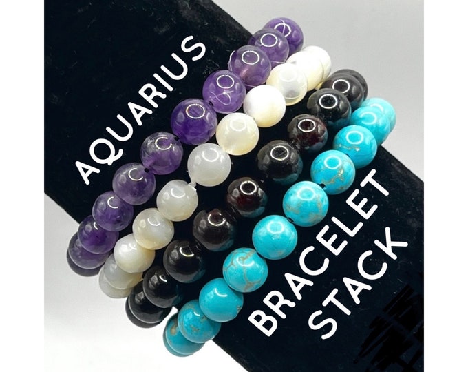 Zodiac 4 Crystal Bracelet Gift Aquarius Bracelet Stack Pisces Gift Set Aries Bracelets Taurus Gemini Leo Best Friend Birthday Gift for her