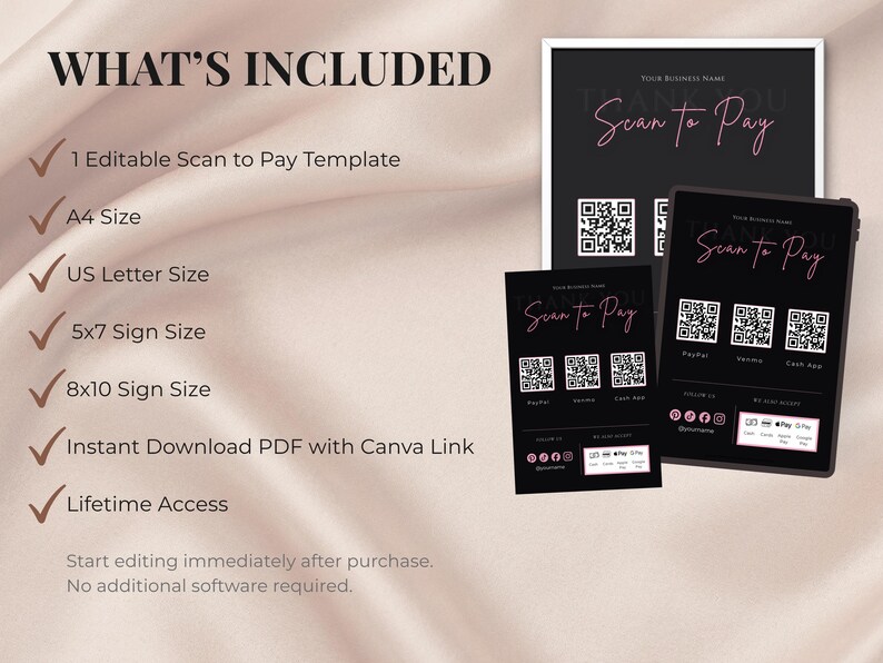 Scan to Pay Sign Template, Editable Pink QR Code Payment Sign, Canva ...
