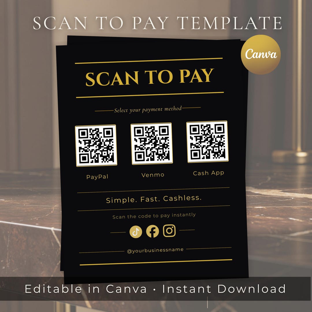 Scan to Pay Sign Editable Canva, QR Code Sign Template for Small ...
