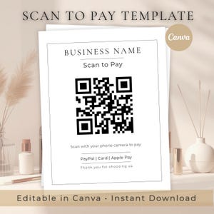 Plantilla de escaneo para pago, cartel de pago con código QR editable, plantilla de Canva para pequeñas empresas