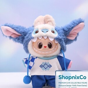 Labubu Doll Clothes Set KPOP Plush Miniature Outfit Vinyl Figures Blue Monster Onesie Handmade