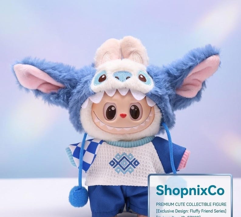 Labubu Doll Clothes Set KPOP Plush Miniature Outfit Vinyl Figures Blue Monster Onesie Handmade