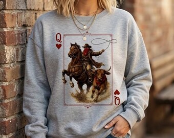 Herzkönigin Cowgirl PNG, Western Rodeo Kartendesign, Cowboy Pferd & Stier Grafik, Download