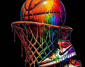 Basketball PNG, buntes Hoop-Sublimationsdesign, Regenbogen-Sportgrafik, Sneaker-Liebhaber-Shirt, sofortiger Download