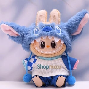 Labubu Doll Clothes Set KPOP Plush Miniature Outfit Vinyl Figures Blue Monster Onesie Handmade