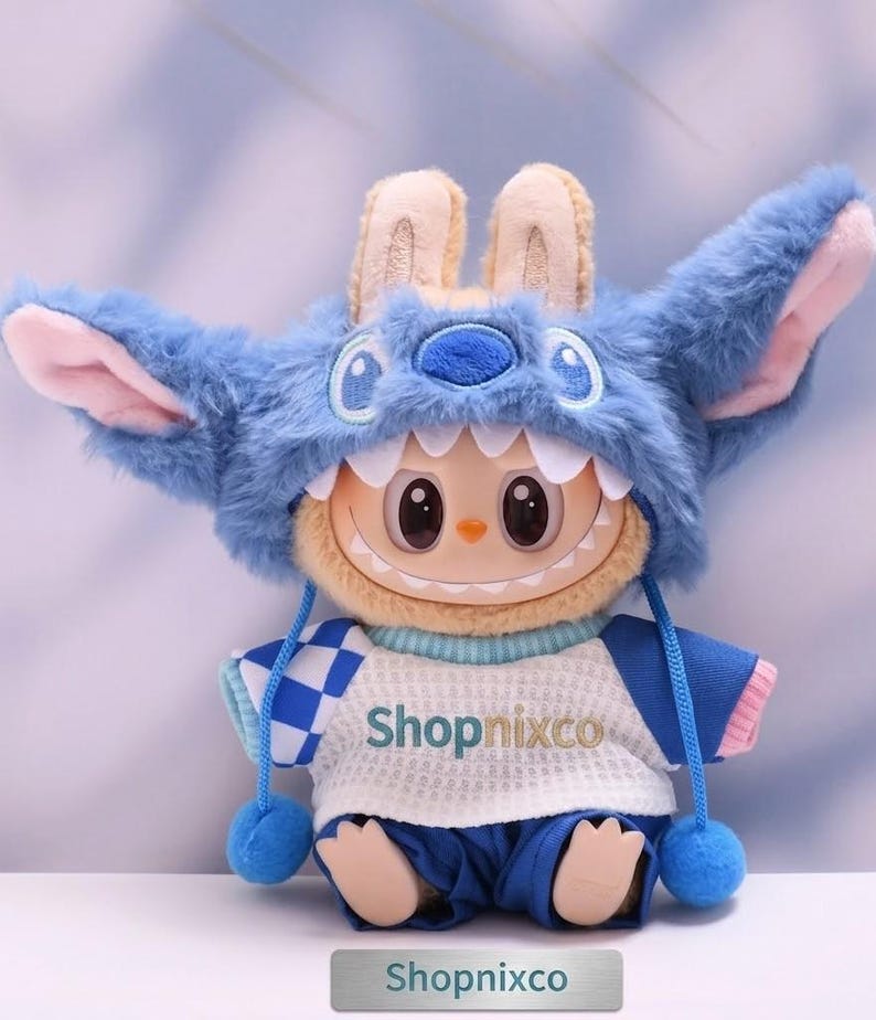 Labubu Doll Clothes Set KPOP Plush Miniature Outfit Vinyl Figures Blue Monster Onesie Handmade
