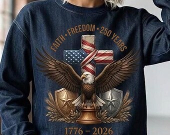 America 250 Years Freedom Eagle Cross PNG, Patriotic Christian July Shirt (Digital Download)