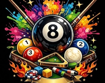 8 Ball Pool PNG, Billard Shirt Design, Vintage Sport Grafik, Sublimations Clipart, Sofort Download