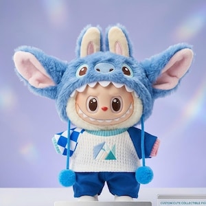 Labubu Doll Clothes Set KPOP Plush Miniature Outfit Vinyl Figures Blue Monster Onesie Handmade