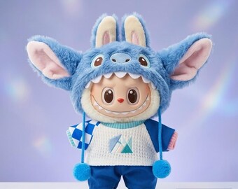 Labubu Puppenkleidung Set KPOP Plüsch Miniatur Outfit Vinyl Figuren Blaue Monster Strampelanzug Handmade