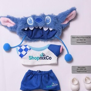 Labubu Doll Clothes Set KPOP Plush Miniature Outfit Vinyl Figures Blue Monster Onesie Handmade