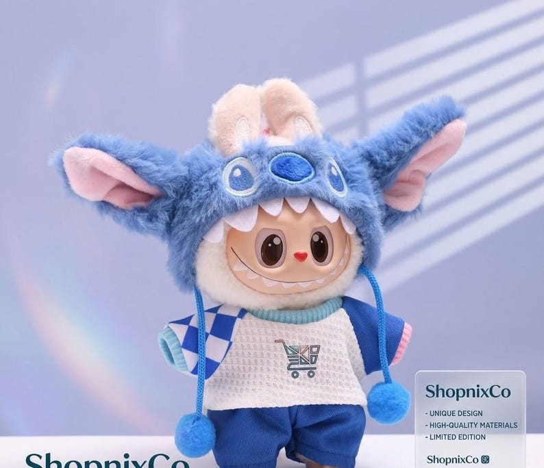Labubu Doll Clothes Set KPOP Plush Miniature Outfit Vinyl Figures Blue Monster Onesie Handmade