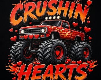 Crushin Herzen PNG, Monster Truck Valentine Sublimationsdesign, lustige LKW-Liebhaber Grafik, sofortiger Download