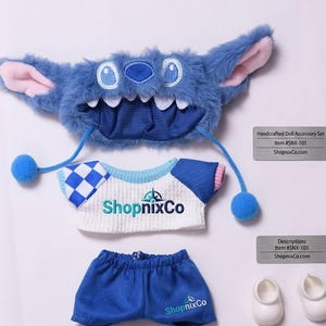 Labubu Doll Clothes Set KPOP Plush Miniature Outfit Vinyl Figures Blue Monster Onesie Handmade