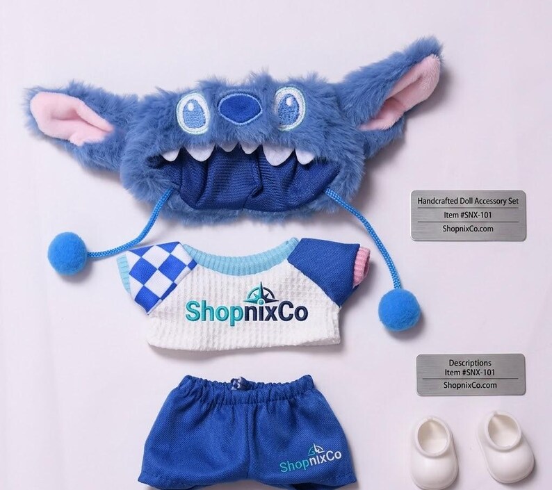 Labubu Doll Clothes Set KPOP Plush Miniature Outfit Vinyl Figures Blue Monster Onesie Handmade