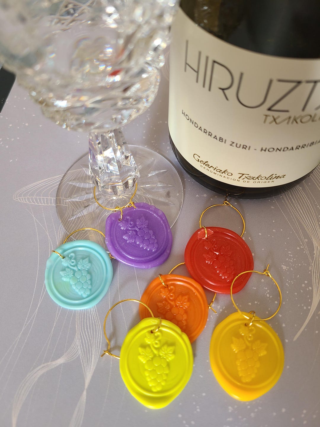 Handmade Grape Wax Seal Wine Glass Charms | Vineyard Drink Markers (set ...