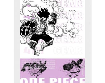 One Piece "4th GEAR" - Semi-Glossy Paper Holzrahmen Poster 13 x 18 cm / 5x7″