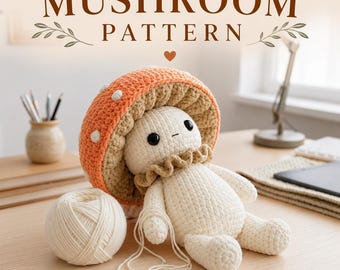 Crochet Mushroom Pattern PDF, Amigurumi Doll Plushie Tutorial, Digital Download