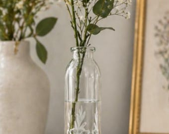 Gravierte Glasvase | Floral geätztes minimalistisches Wohnkultur