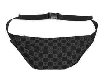 Large Black Checkerboard Belt Bag | Monochrome Geometric Belt Bag