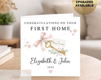 Personalised First Home Card, Congratulations New, Housewarming Gift, Moving Card, New Home - Keys