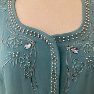 80s Turquoise/Green Beaded Evening Dress Size 44/14