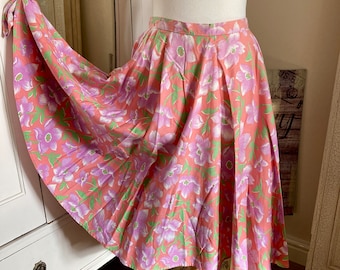 Vintage Floral Circular Swing Skirt 1950s Rock n Roll Pêche/Lilas Petit/Moyen 8/10/12