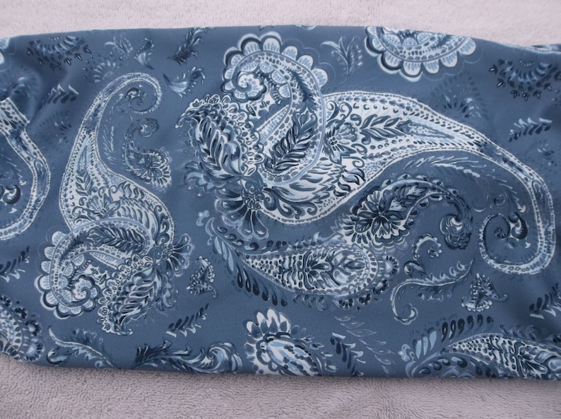 Silky Slate Blue with White Paisley Infinity Scarf