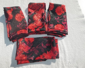 Black Jaquard with Red Floral Wild Rag