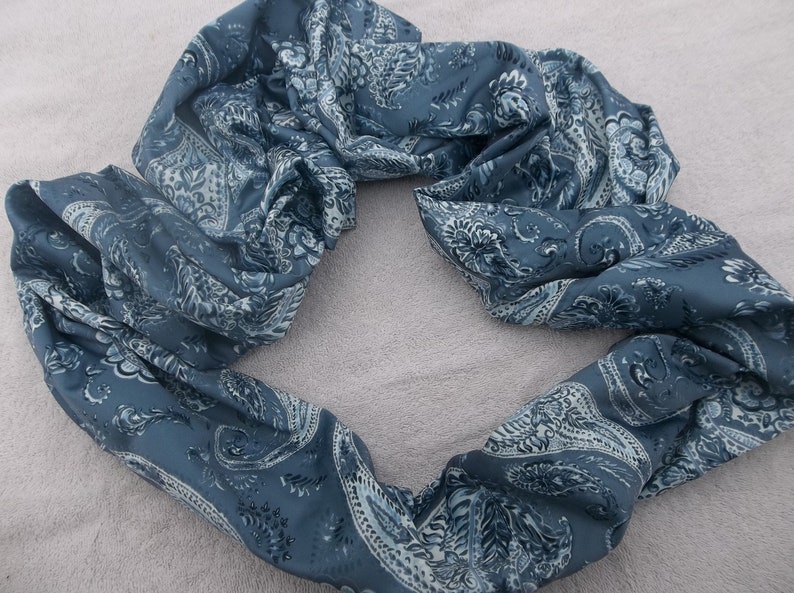 Silky Slate Blue with White Paisley Infinity Scarf