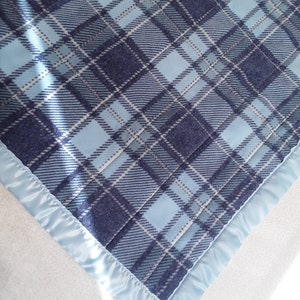 Blue/Gray Plaid Plush Fleece Baby Blanket