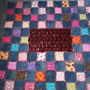 Red Hot Love Denim Throw Size Rag Quilt
