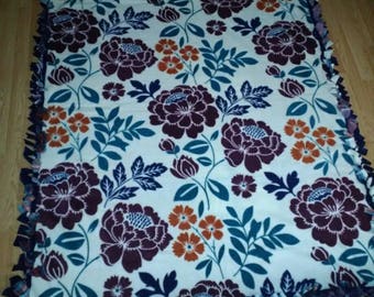 Large Plaid/Floral Reversible Tied Fleece Blanket