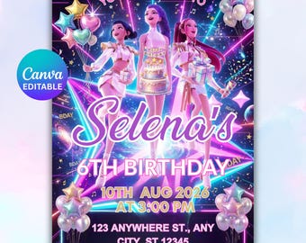 Editable K pop Demon Hunters Birthday Invitation Template, Birthday Invitation, Kpop Anime Party Invitation, Kids Birthday, Digital Download