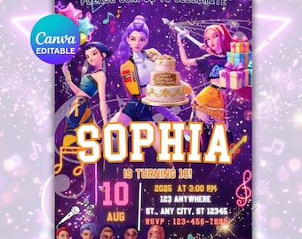 Editable K pop Demon Hunters Birthday Invitation Template, Birthday Invitation, Kpop Anime Party Invitation, Kids Birthday, Digital Download