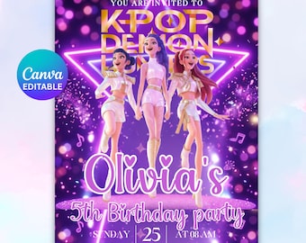 Editable K pop Demon Hunters Birthday Invitation Template, Birthday Invitation, Kpop Anime Party Invitation, Kids Birthday, Digital Download