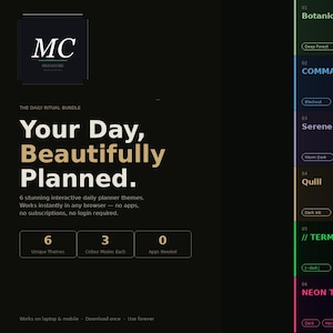 Interactive Daily Planner Bundle — 6 HTML Themes, Habit and Task Tracker, Laptop and Mobile