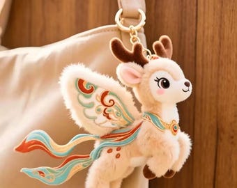 Portachiavi in peluche a forma di cervo di Dunhuang, realizzato a mano, morbido peluche, regalo di buon auspicio a tema cervo.