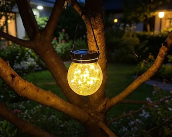 Solar Crackle Glass Outdoor Light, Waterproof Hanging Solar Lantern for Garden Patio Yard