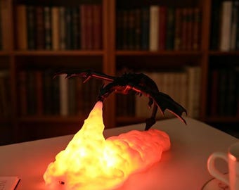 3D Printed Dragon LED Lamp ，Fire Breathing Dragon Night Light Fantasy ，Dragon Desk Lamp Fire， Dragon LED Table Lamp