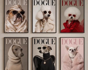 10 Fashion Dog Wall Art, Funny Minimalist Pet Portraits Vogue Poster Set. (Digital Download)