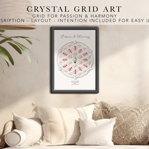 PASSION & HARMONY Crystal Grids art print Spirituality, boho crystal grids, crystal layout, crystal grimoire, printable crystal art image 2