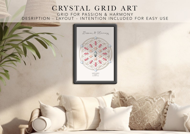 PASSION & HARMONY Crystal Grids art print Spirituality, boho crystal grids, crystal layout, crystal grimoire, printable crystal art image 2