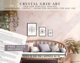 SPIRITUAL HEALING Crystal Grids art print - book of shadows, boho crystal grids, crystal layout, crystal grimoire, printable spiritual art