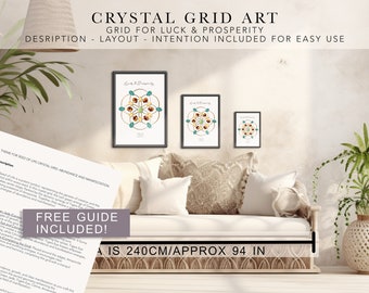 LUCK & PROPERITY - Crystal Grids art print - Unlock good fortune, book of shadows, boho crystal grids, crystal layout, crystal grimoire