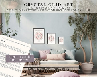 PASSION & HARMONY - Crystal Grids art print - Spirituality, boho crystal grids, crystal layout, crystal grimoire, printable crystal art