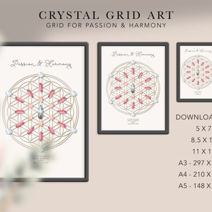 PASSION & HARMONY Crystal Grids art print Spirituality, boho crystal grids, crystal layout, crystal grimoire, printable crystal art image 3