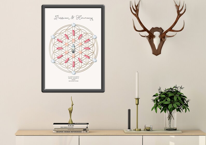 PASSION & HARMONY Crystal Grids art print Spirituality, boho crystal grids, crystal layout, crystal grimoire, printable crystal art image 7