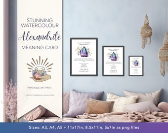 ALEXANDRITE Art Print, Crystal art print - Crystal Meaning Cards, Book of Shadows, Spiritual Art Print, Gemstone Meaning, Crystal Grimoire